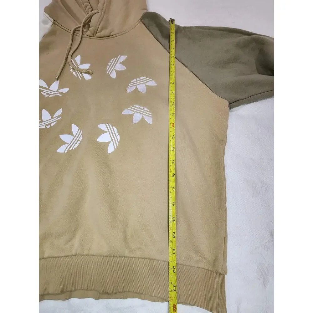 Adidas Originals Colorblock Trefoil Hoodie Mens L Tan Olive Cream Fall Layer